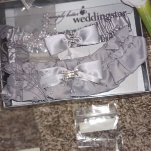 Elegant Silver Wedding Garter Set